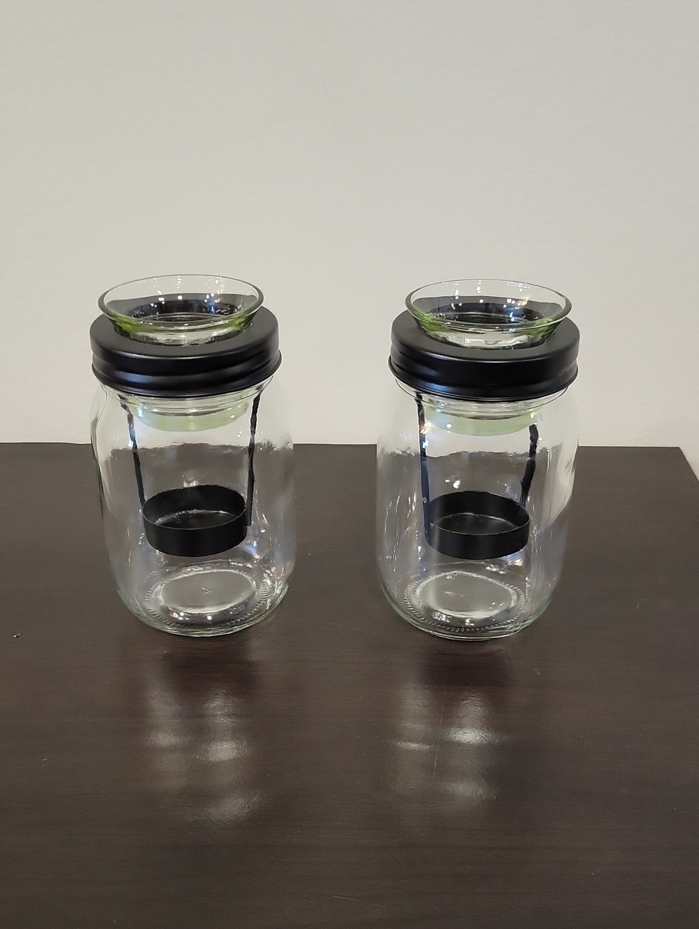 Glass Jar Tea-light/Oil/Wax Melt Warmers with Black Lids - Set of 2